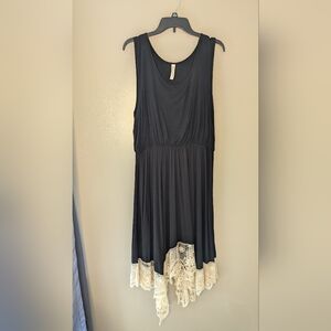 Black Dress with Cream Lace Hem. XL